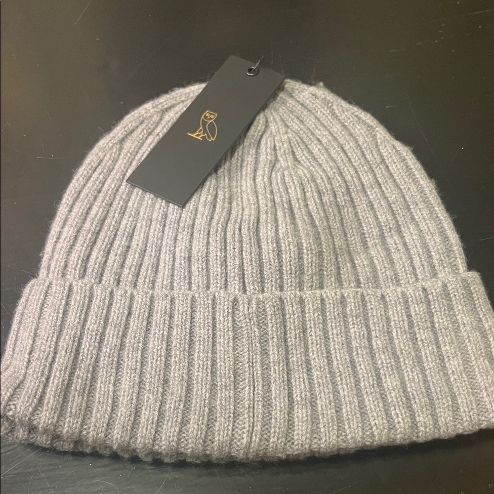 OVO leather patch Gray Ribbed Beanie - Picture 2 of 5